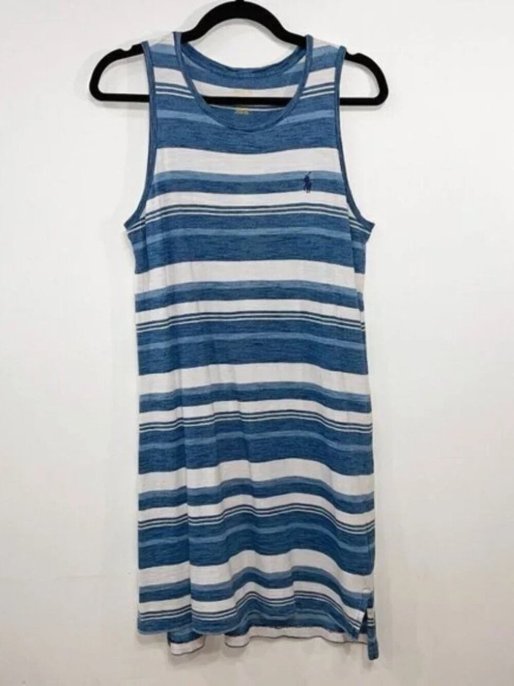 EUC Polo RL Striped 100% Cotton Tank Mini Dress Blue White Small